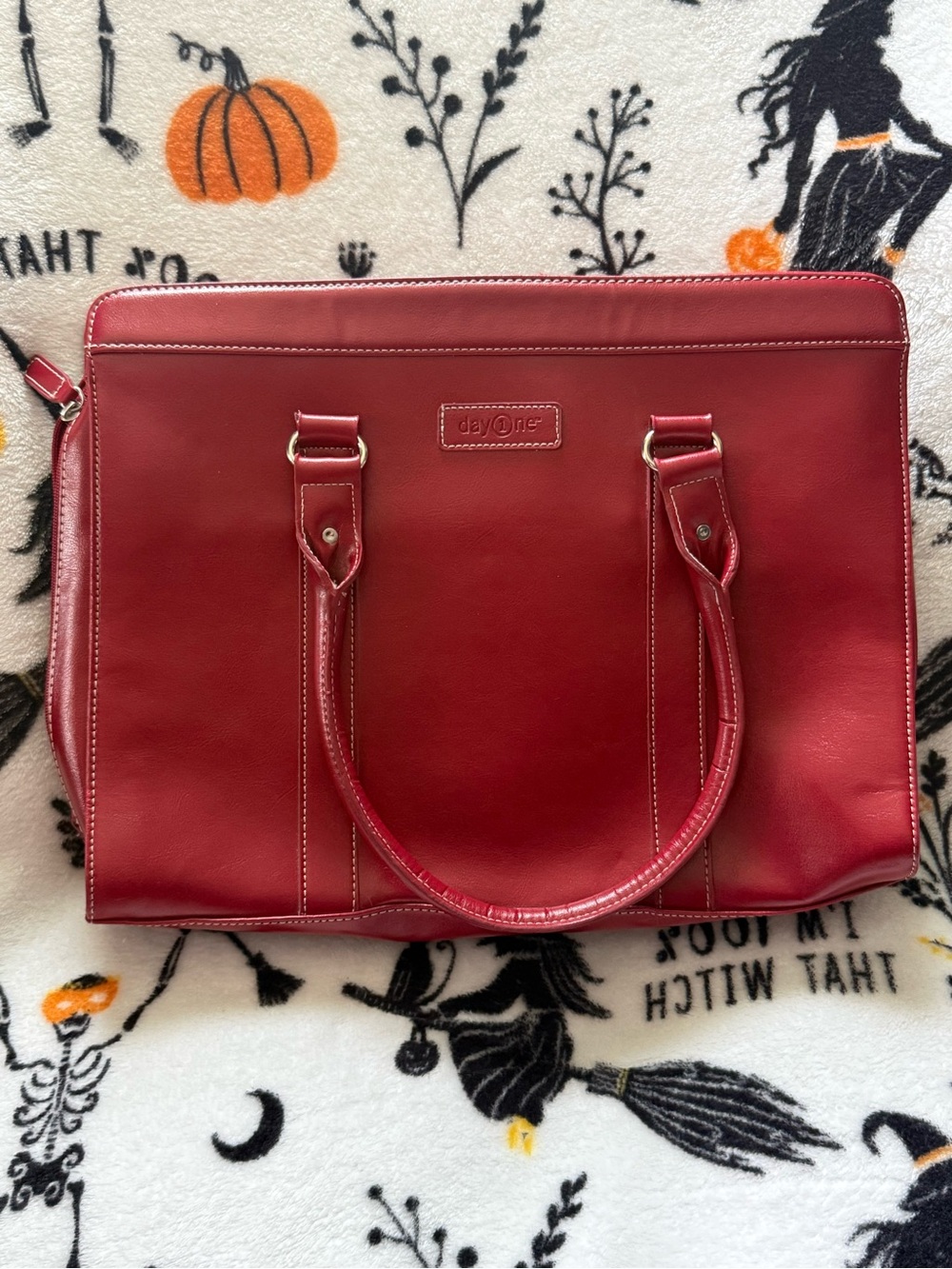 Red Leather Laptop Bag with Dual Top Handles